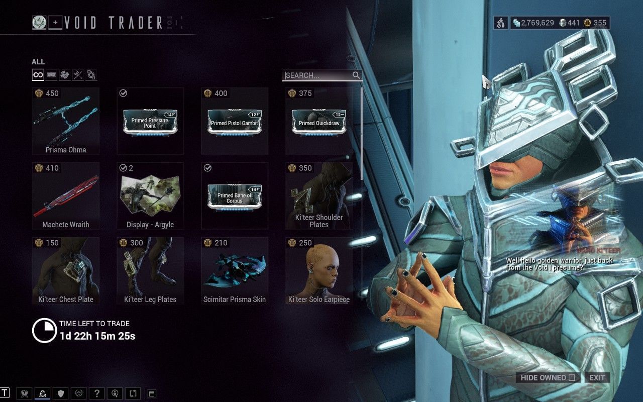 Prisma Ohma can be obtained from Baro Ki'Teer (Image via Digital Extremes)